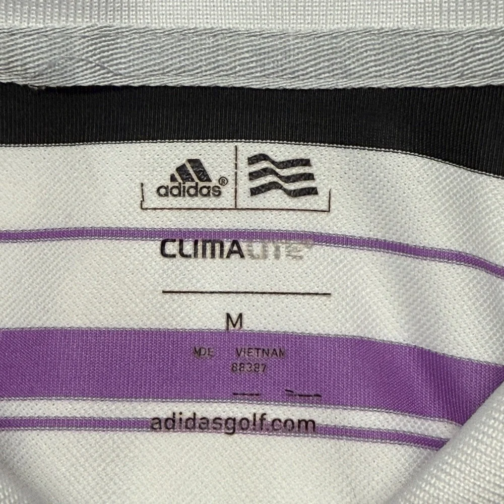 adidas Prestwick Striped Polo‎ — White, Purple & Black
